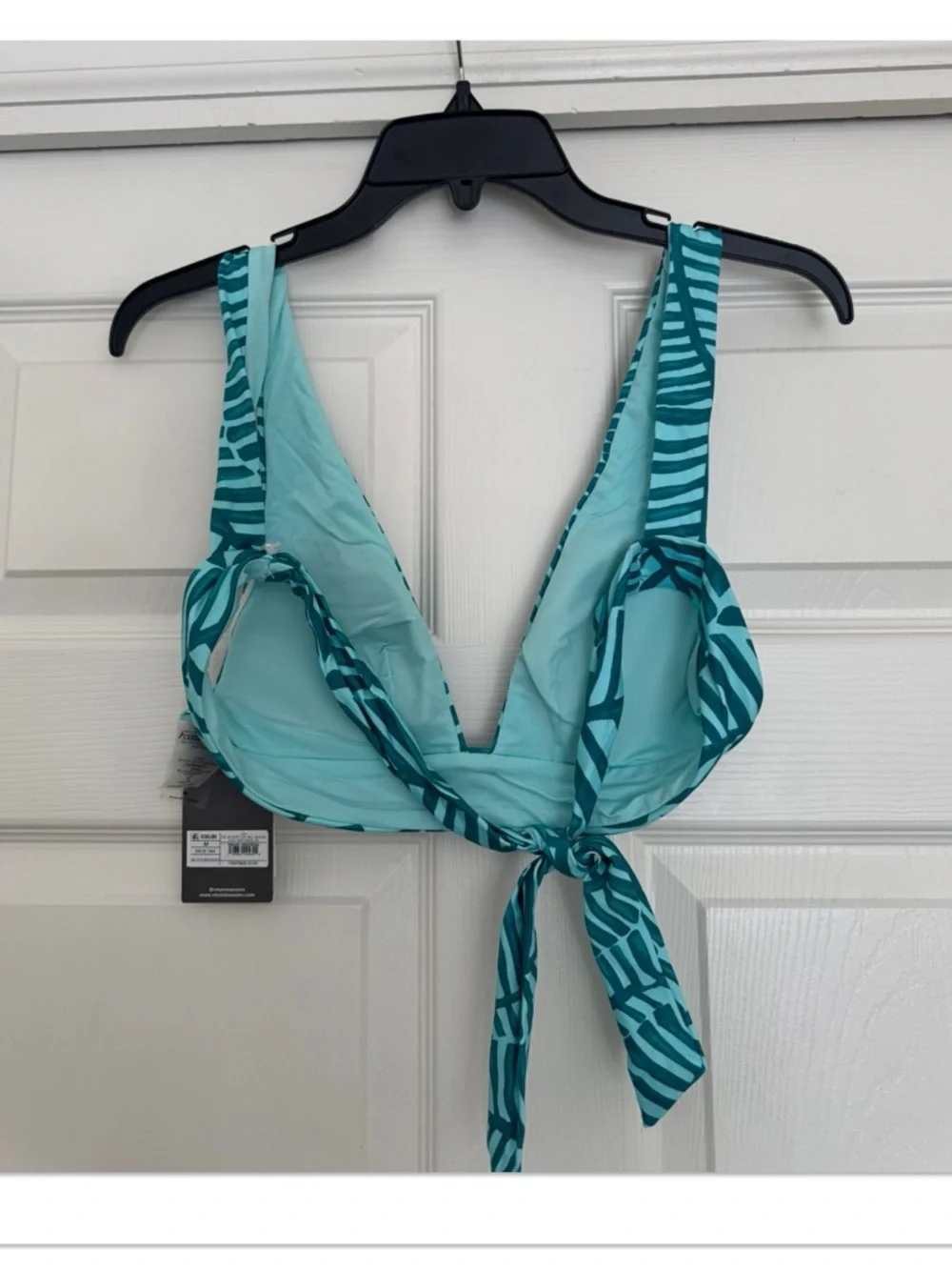 Women's Vitamin A Longline Teal Leaf Print Bikini Top